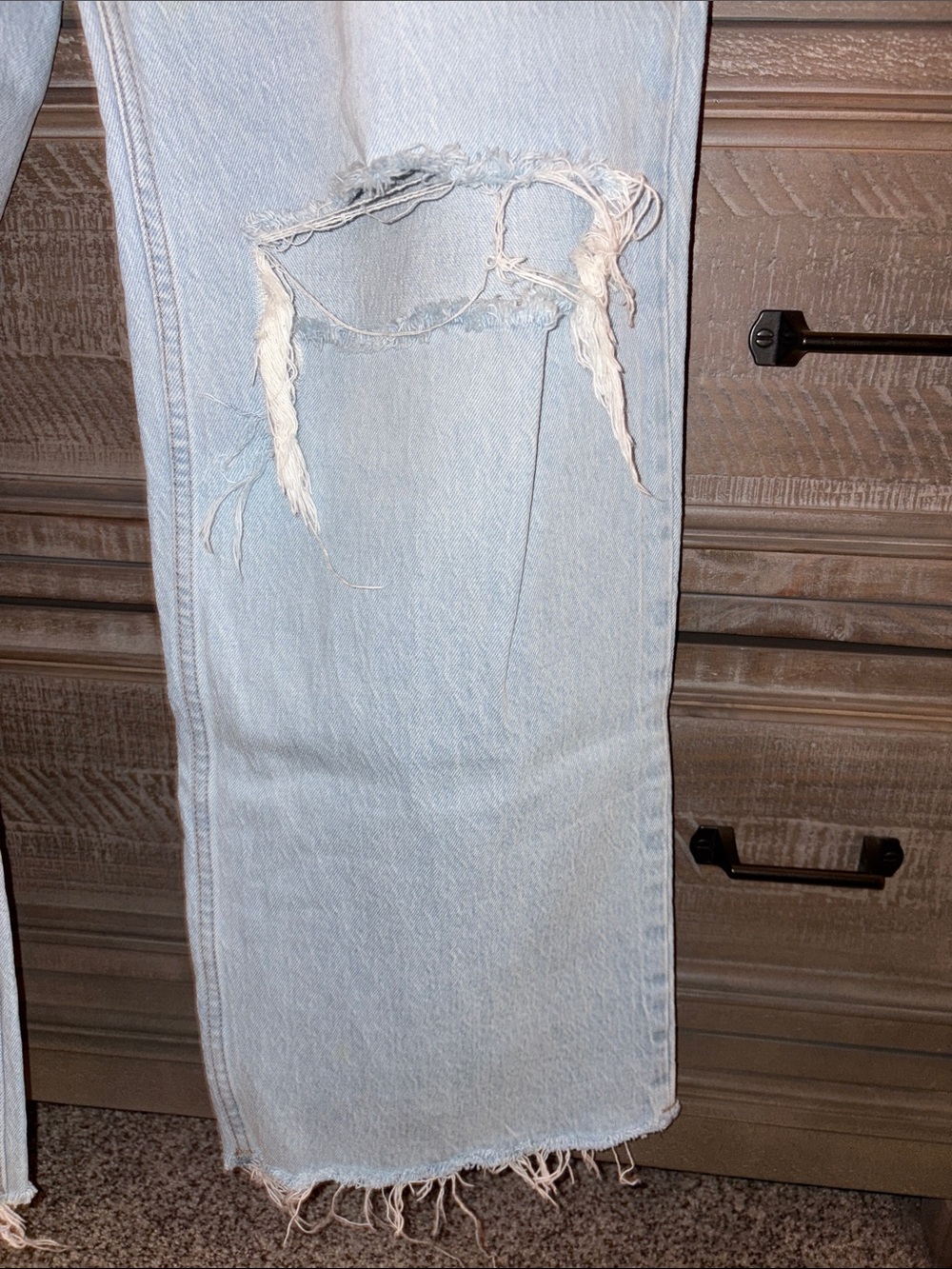 Abercrombie & Fitch Light Blue Flare Jeans with Knee Rips - Picture 3 of 4